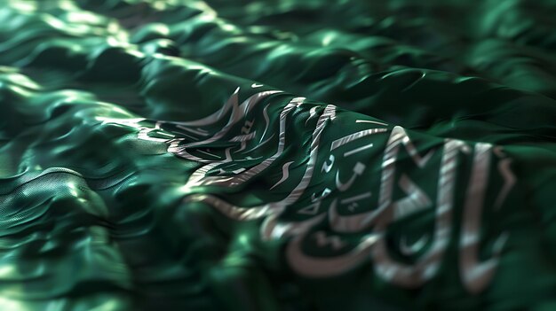 Close up shot of the Saudi Arabian flag waving in the wind