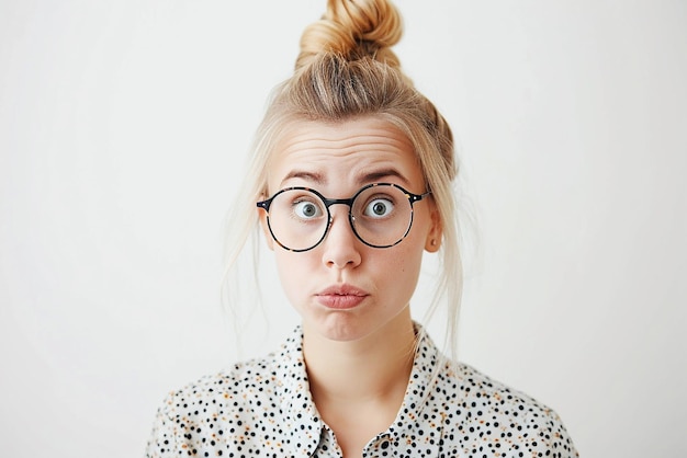 close up shot of shocked women on white isolated background