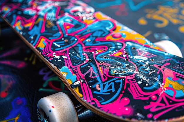 Close Up Shot of a Skateboard with Vibrant Graffiti Art