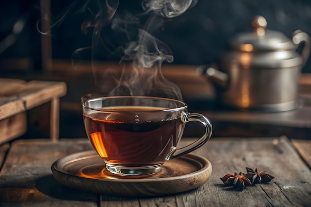 Close up shot Steaming Cup of Classic Black Tea