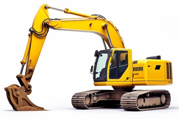 A close up shot of a yellow excavator against isolated on a white background generative ai