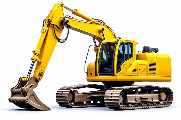 A close up shot of a yellow excavator against isolated on a white background generative ai