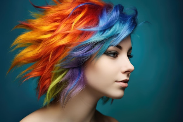 A close up shot of a young woman with a vibrant and colorful hairstyle showcasing individuality and creativity Generative AI