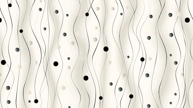 a close up of a shower curtain with black and white circles