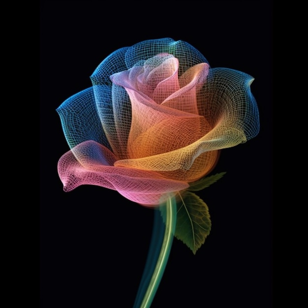 A close up of a single rose with a black background generative ai