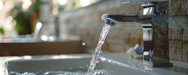 a close up of a sink with a faucet and water running out of it