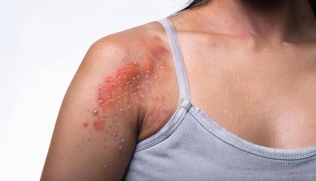 Photo close up of skin rash on shoulder