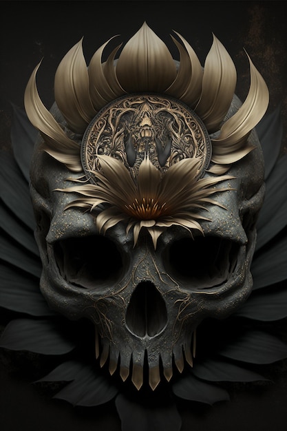 Close up of a skull on a black background generative ai