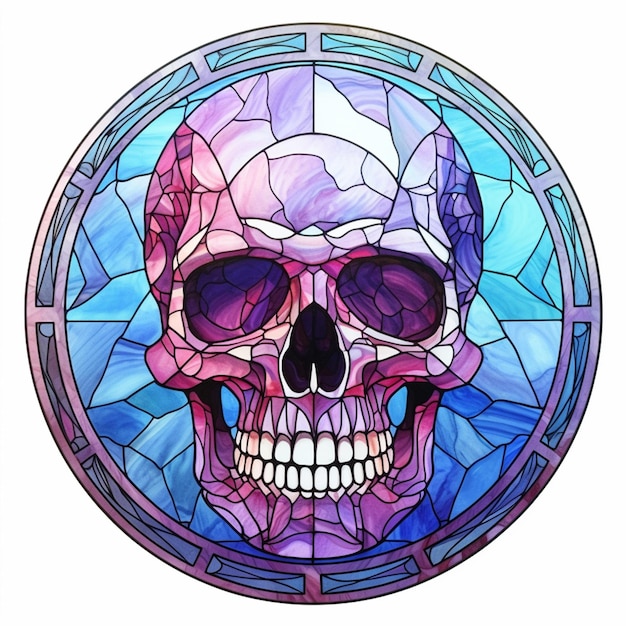 A close up of a skull in a stained glass circle generative ai