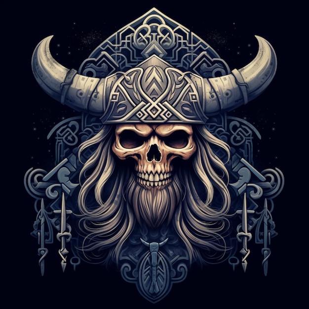 a close up of a skull wearing a viking helmet with a horned head generative ai