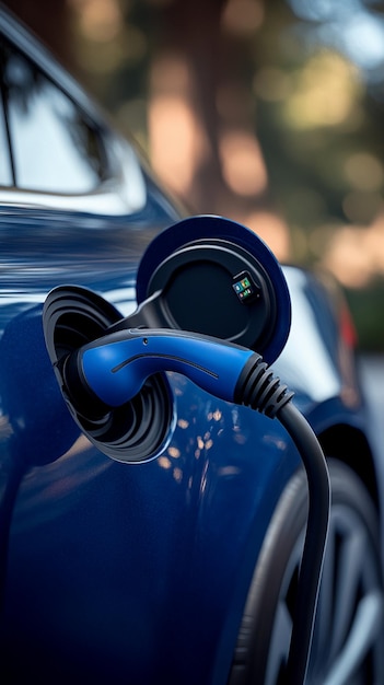 Photo close up of a sleek ev charging plug showcasing its advanced and high tech design