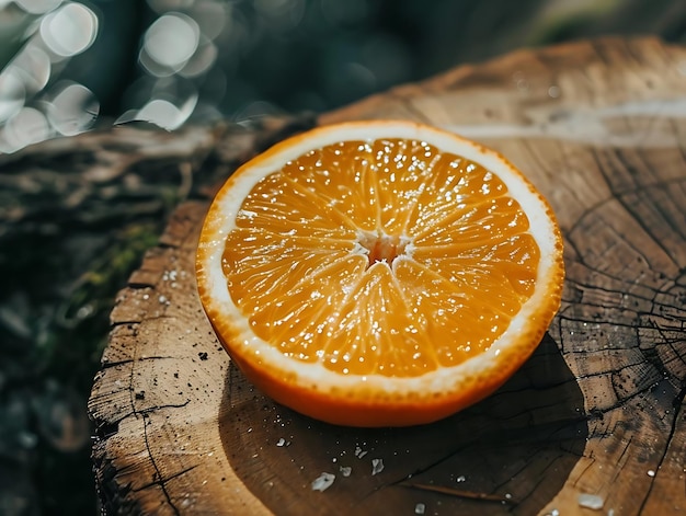 Close Up of a Sliced Orange on a Wooden Surface Photo