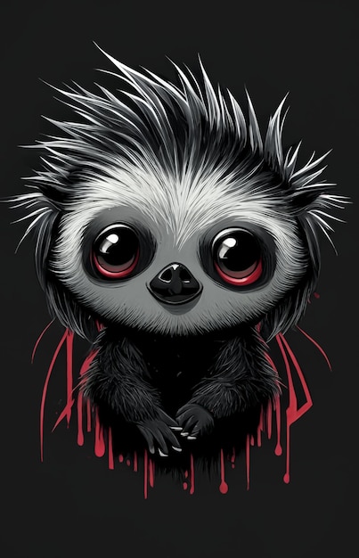 Close up of sloth with red eyes and spiky hair generative ai