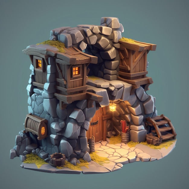 a close up of a small building with a stone entrance generative ai