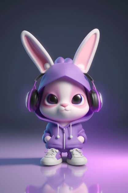 Close up of small bunny in purple outfit generative ai