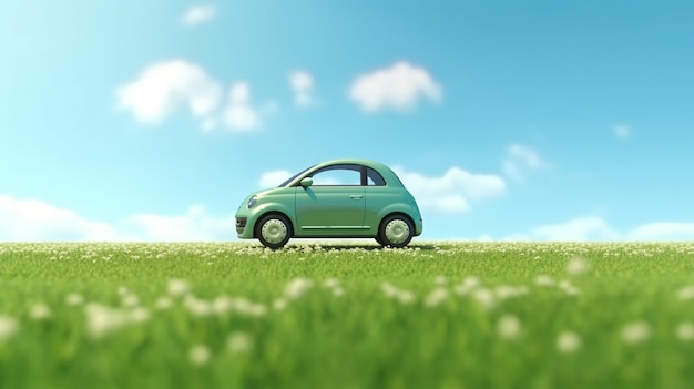 A close up of a small car on a grassy field generative ai