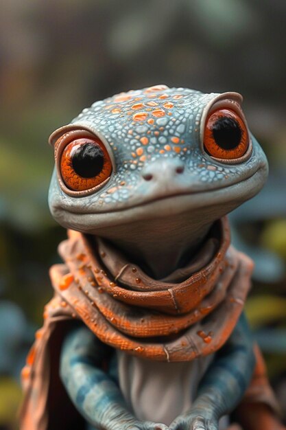 Photo a close up of a small geckole wearing a scarf and a scarf