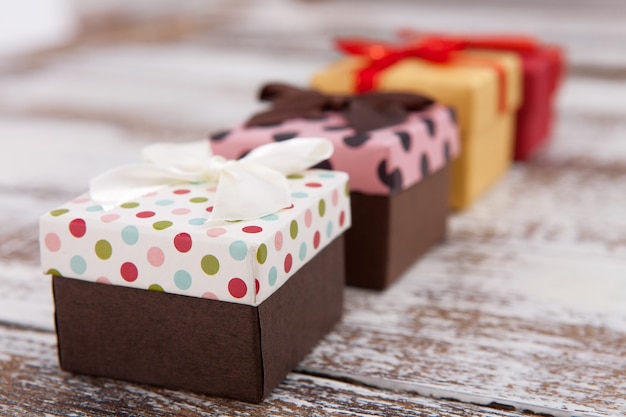 Close-up of small gift boxes