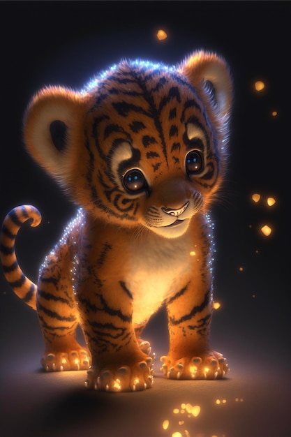 Close up of a small tiger cub generative ai