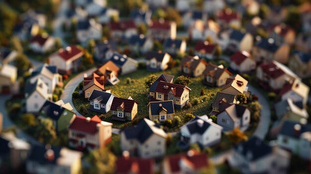 Photo a close up of a small town with a lot of houses generative ai