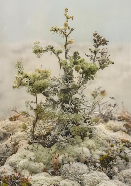 Close Up Of A Small Tree Covered In Moss