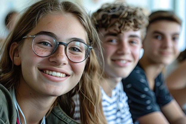 Close up smiley students indoors