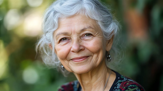 Photo close up of a smiling senior woman with gray hair