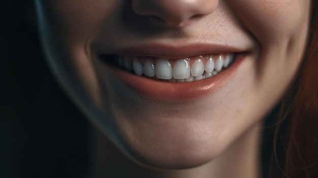 Close up of smiling young woman with healthy teeth Generative Ai