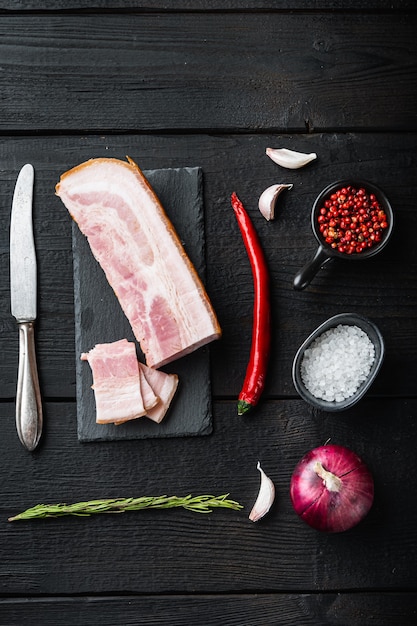 Close up on smoked bacon with herbs