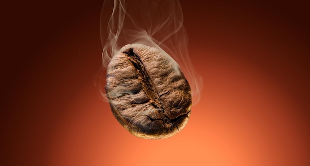 Close up smoky coffee beans on colorful background