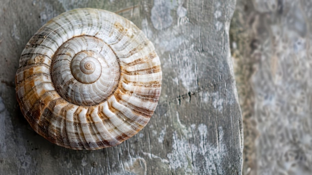 Close Up of a Snail Shell on a Gray Rock