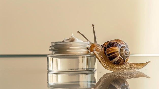 Close up of a snail streaking towards a jar