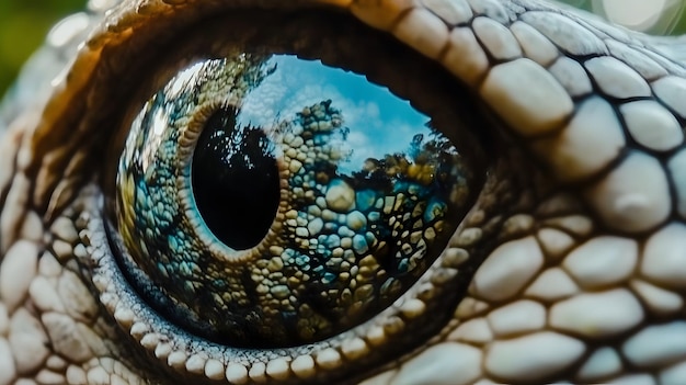 Photo a close up of a snake eye with a blue sky in the background