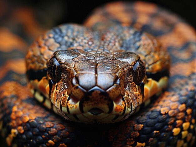 a close up of a snake with a red stripe on its face