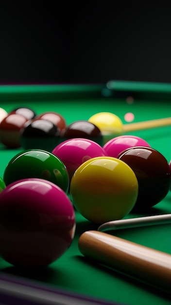 Close up of snooker balls on snooker table