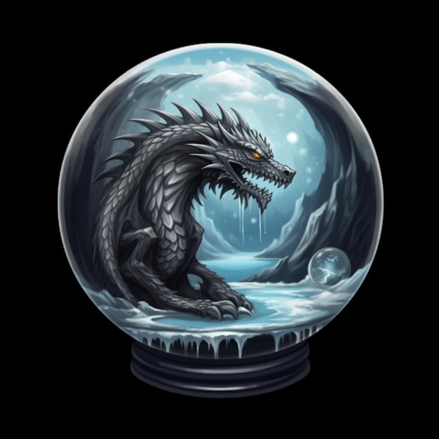 A close up of a snow globe with a dragon inside generative ai