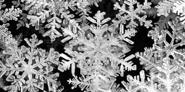 Photo a close up of snowflakes with a black background