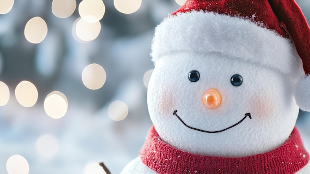 Photo a close up of a snowman wearing a santa hat and scarf ai