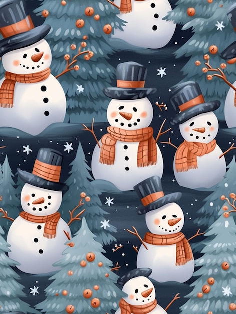 a close up of a snowman with many different hats and scarfs generative ai