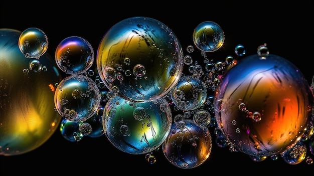 A close up of soap bubbles with the word " water " on the bottom.