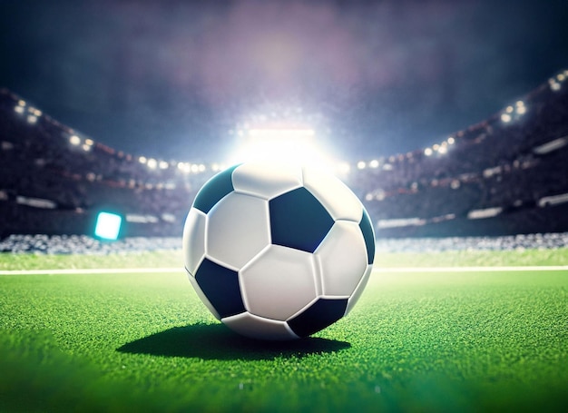 Close up of a soccer ball in the center of the stadium