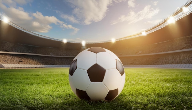 Close up of soccer ball football ball on the big stadium