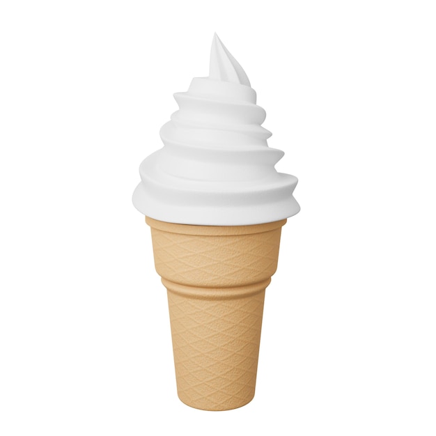 Close up Soft serve ice cream of milk flavours on crispy cone3d model and illustration