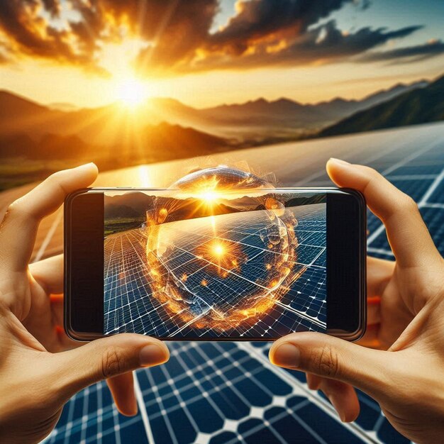 Photo a close up of a solar panel with the sun shining on it