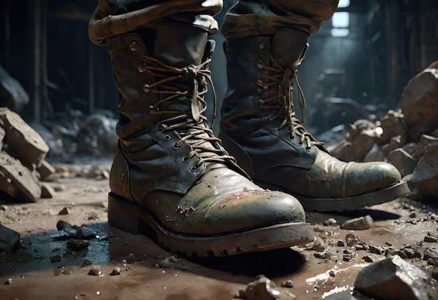 close up of soldier boots