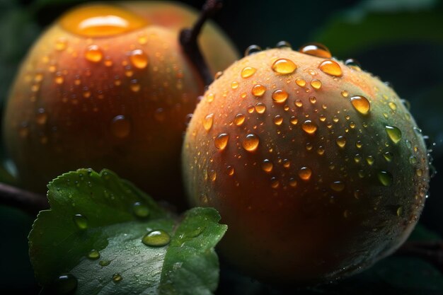 A close up of some apples with water droplets on them