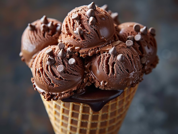 a close up of some chocolate ice cream cones