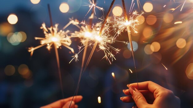 Close up of Sparkler in Hand with Bokeh Lights