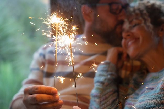 Close up of sparkler light for love and celebration concept