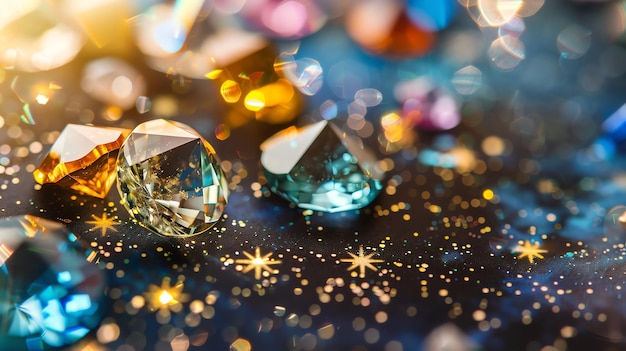 Photo close up of sparkling colorful gemstones